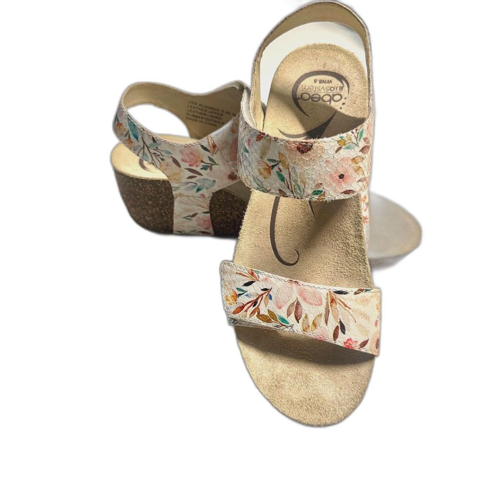 Abeo BioSystem Floral Leather Comfort Wedge Sandals Size 8.5